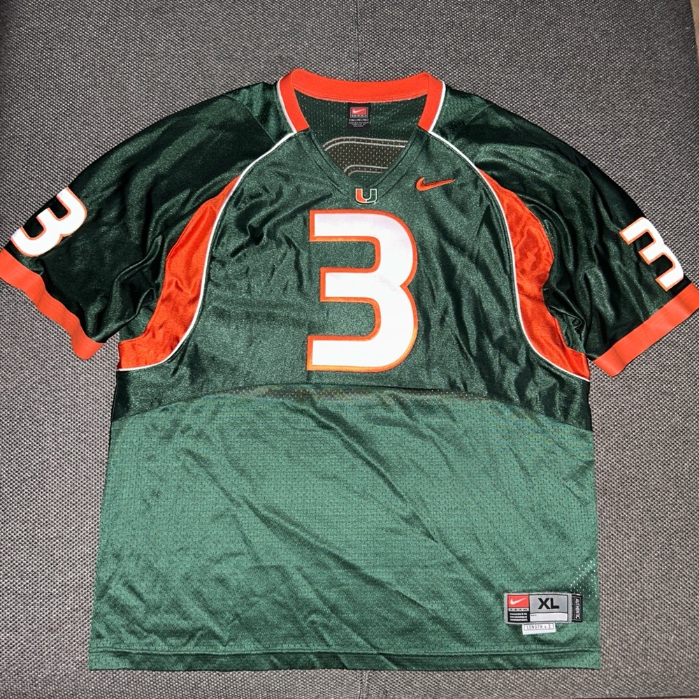 Rare Vintage Nike Miami Hurricanes Stitch Green Football Jersey - Picture 1 of 8